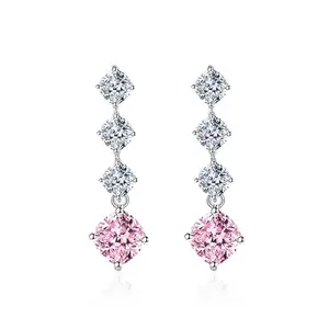 Designs & You Crushed Ice Cut Cubic Zirconia Silver Plated Pink Square Drop Earrings