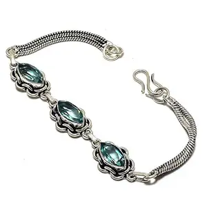 krishna impex jewelry Aqua Apatite Gemstone Handmade Ethnic Silver Plated Jewelry Bracelet 7-8"