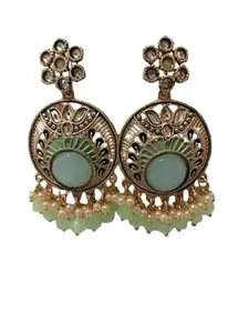 Saafrlife Elegant Meenakari Stone stud Beads dropped earring for Women & Girls (Green)