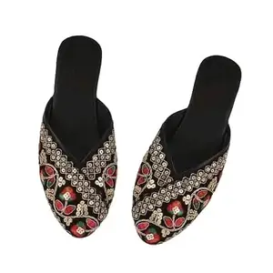 Women's Embroidered Mule Slippers, Traditional Embellished Jutti | Beautiful Handcrafted Punjabi Juttis with Colorful Bead & Sequin Detailing A_Z022