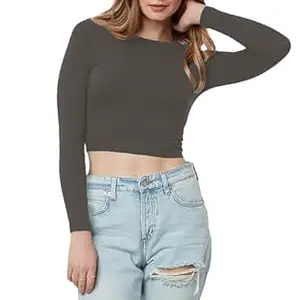 Women's Cotton Boat Neck Full Sleeve Solid Casual Wear Crop Top for Women L355