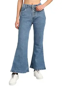 Nifty Women's Denim Stretchable Button Fly Flared Jeans (1467_ICE_30_Medium_Blue_30)