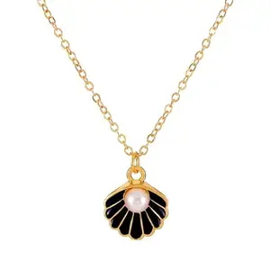 MYKI Shell Design Pearl Pendant For Women & Girls (Black)