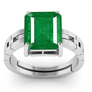 RRVGEM Emerald Ring 6.00 Carat Natural Emerald Ring Silver Plated Adjustable Ring Astrological Gemstone for Men and Women (Lab - Tested)WITH CERTIFICATE