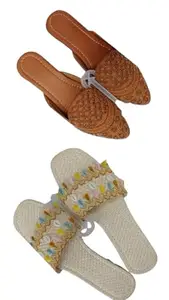 AK Trader Sandals For Womens, Ladies Juti Ethnics Heels Sandal For Womens Pack of 2 (6.5)