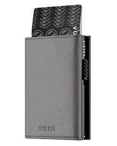 VULKIT Leather Men Travel Accessory- Tri-Fold Wallet(Grain Grey)