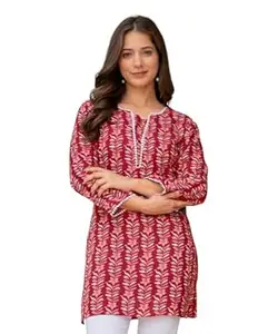 RANGZARI Rayon Short Kurti for Women Latest | Short Kurta | Floral Printed Rayon Short Kurta | Short Kurti for Women | Comfortable, Office & Casual Kurta for Jeans, Leggings & Trousers