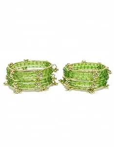 BANGLESKART Kashmiri Ghangharoo Glass Bangle Set for Women| Light Weight Bangles | Traditional Transparent Fancy Glass Chudi Set for Wedding, Party(Set Of 18)