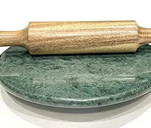 Westhofa Marble Roti Maker With Wooden Belan/Green Marble Chakla 10 Inch Diameter With Belan (White Green Chakla With Belan)