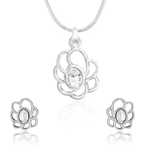 Mahi Valentine Gift White Oval Flower Rhodium Plated Valentine Pendant Set for Women NL1104111RWhi