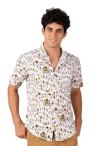 FAADDICTION Men's Cotton Half Sleeves Printed Casual Shirt - Red & Brown