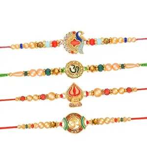 De Marquis 4 Rakhi Combo Set for Brother | Rakshasutra | Designer Rakhee for brother/bhai/bhaiya/bhabhi/sister/kids, Happy Rakshabandhan (Pack of 4 Rakhis)