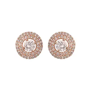 Ratnavali Jewels Glittering Cubic Zirconia Studded Rose Gold Plated Bold Stunning Round Studs Earrings For Women/Girls RV5079RG