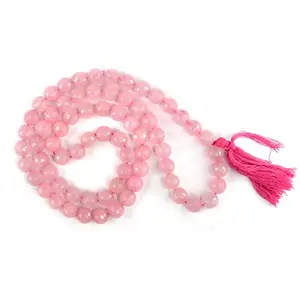 Reiki Crystal Products Natural Rose Quartz Mala Crystal Stone 10 mm Faceted Diamond Cut Bead Mala for Reiki Healing Crystal Stone (Color : Pink)