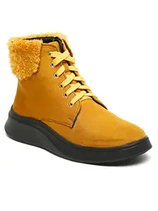 Bruno Manetti Women's Yellow Slipon Side Elastic Laceup Back Fur Ankle Length Boots