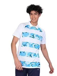 TECHNOSPORT Men's Polyester Digital Print Polo Half Sleeve T-Shirt White Extralarge (MTP476WHTXLR)