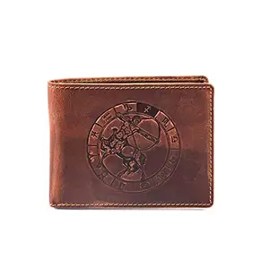 Savage Hide Tom Brown Leather Men's Sagittarius Zodiac Sign Embossed Wallet 0264