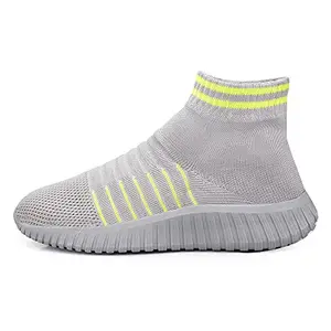 YUVRATO BAXI Men's Knitted Upper Grey Casual Sports Running Socks Shoes with Eva Sole.- 6 UK