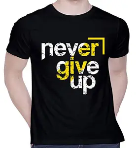 CreativiT Graphic Printed T-Shirt for Unisex Never Give Up 2 - White Tshirt | Casual Half Sleeve Round Neck T-Shirt | 100% Cotton | D00397-10_Black_Medium