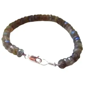 Lady Works Unisex Bracelet Labradorite 4mm Rondelle Shape Faceted Cut Gemstone Beads 7 Inch Silver Plated Clasp Bracelet| Lcbr_03890