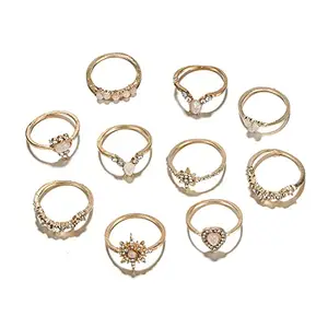 Jewels Galaxy Jewellery For Women Set of 10 Gold-Plated Stone-Studded Finger Rings (JG-PC-RNGH-2712)