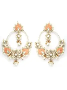 Karatcart Gold Plated Peach Enamel Kundan Dangler Earrings for Women