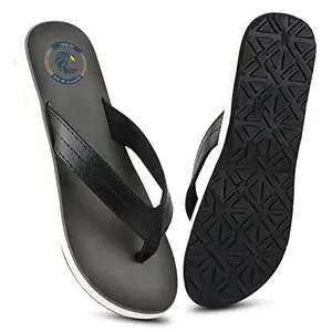 Chevit Stylish Synthetic Leather Slipper & Flip Flops-For Men (Grey, Black)-6Uk/Ind