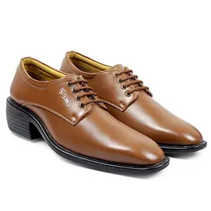 YUVRATO BAXI Men's Elevator Height Increasing Faux Leather Formal Office Wear Lace-up Shoes Tan
