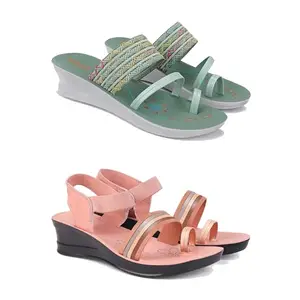 Women's Comfortable Sandal,Casual Lightweight Sandal for Everyday Wear | Pink Color | Size: 7 (2-COMBO)-1948-1959-7