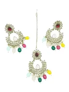 Griiham Faint Gold finish Earring Dangler with Maang Tikka