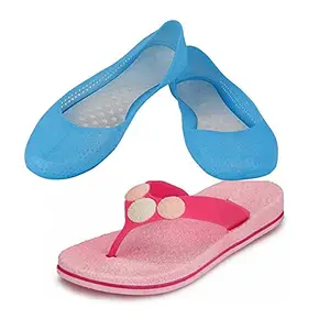 Naani Mamma Women's Combo of Rain Slipper and Rain Belly For Women and Girls - Pink|Sky Blue, EU Size 37, UK Size 4 (Three Button_Pink | 1018_Sky Blue)