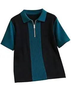 AUSK Men's Textured Vertical Striped Knit Polo T-Shirt | Half Sleeve Zipper Neck Self-Design Casual Tee | Mens Tshirts