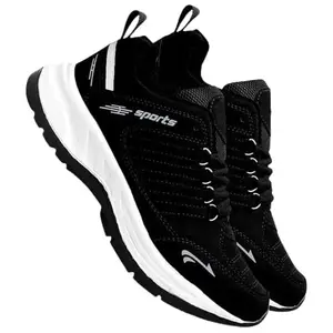 Men's Sports Running Shoes, Black and White, Synthetic Leather, Lace-up Closure (Black, UK Footwear Size System, Adult, Men, Numeric, Medium, 7)