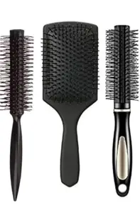 Paddle and Round Hair Brush Straightener For Women, Men Professional Hair Styling Comb (MULTICOLOR) (Pack Of 3)