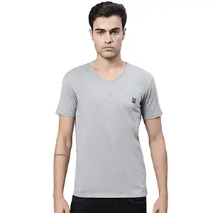 Mack JONNEY V Neck Cotton Solid Grey Melange T-Shirt for Men-V_MELANGEE_01-L