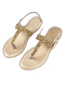 WalkTrendy WalkTrendy Womens Synthetic Gold Sandals - 4 Uk (Wtwf114_Gold_37)
