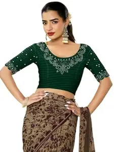 MRSWEARS Women's Regular Fit Readymade Stretchy Elbow Length Embroidered Saree Blouse