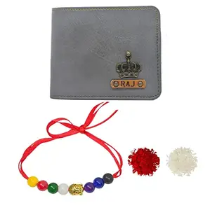 The Bling Stores Customised/Personalised Name Wallet, for Rakshabandhan with Chakra Rakhi & Roli Chawal. Best Rakhi Gift for Your Brother/Bhai/Bro