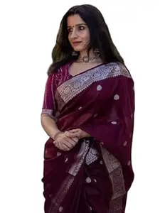 Shasmi Women's Black Banarasi Kanchipuram Art Silk Saree for Women – Traditional Wedding & Party Saree with Blouse Piece – Ethnic Indian Silk Saree for Bridal, Festive & Gifting (RT-21)