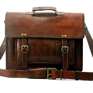 ZNT BAGS Unisex Leather Laptop Office Bags (Brown)