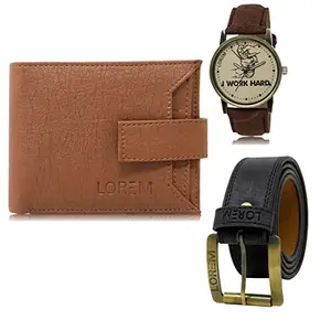 LOREM Watch-Artificial Leather Belt & Wallet Combo for Men (Fz-Lr29-Wl10-Bl01)