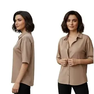 TOP TEN Casual Essential Oversized Style Button-Up Timeless Fit Classic Thin Fabric Shirt for Summers Office/Casual/Outing Women's or Girls