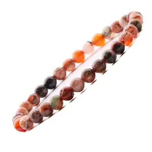 Plus Value Fire Agate Bracelet Reiki & Healing Crystal Chakra for Men Women Boys and Girls (Beads Size: 6mm, Jute Bag)