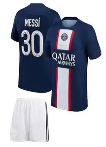 Generic PSG Paris Football Tshirt 2022-23 with White Shorts Messi (Kids & Mens) (4-5Years)