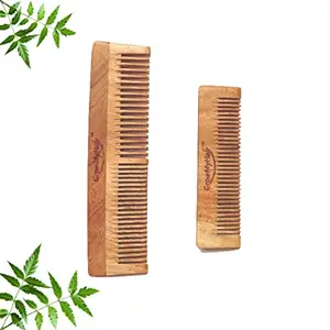 GrowMyHair Neem Wood Comb Anti-Bacterial Anti Dandruff Comb for All Hair Types, Promotes Hair Regrowth, Reduce Hair Fall (Set of 2, Wide & Thin, Pocket Comb)