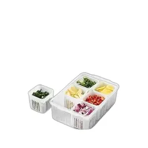 Fridge Storage Organizer Box Set for Vegetable | Drain Cup 6 in 1 grid Removable Fridge Storage Boxes for Chopped Vegetables |design - 512 Food Savers