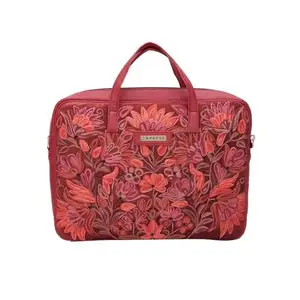 Caprese TRESNA Embroidery Laptop Tote Brown Handbag