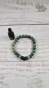 LKBEADS Natural African Turquoise With Black Lava 8mm Round Shape Smooth Cut Beads 65 inch Stretchable Bracelet for Men & Women|STBR_RR_00215_65