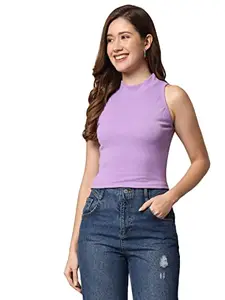FUNDAY FASHION Women's Solid Ribbed Crop Tank Top for Women's (Medium, Purple)