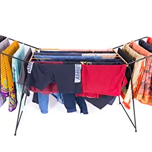 SNI SNI Steel Foldable Cloth Dryer Stand - Double Wing Dryer Stand for Balcony, Indoor & Outdoor Use (186 x 102 x 65 Cm) Black & Orange
